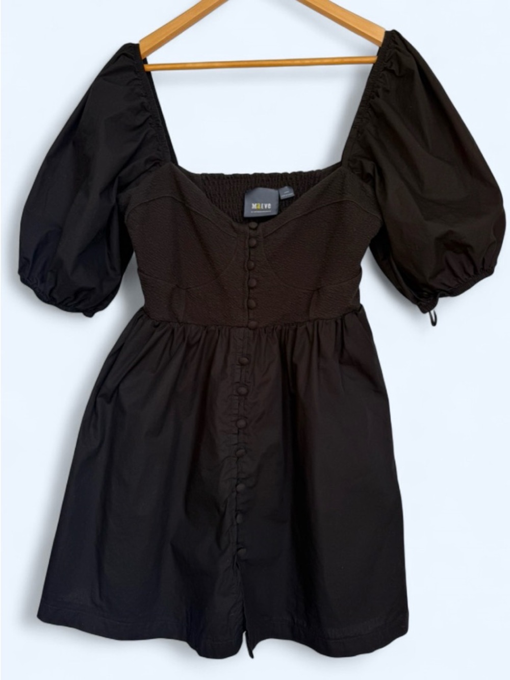 Anthropologie Maeve CottageCore Puff Sleeve Sweetheart Mini Dress Black Size L